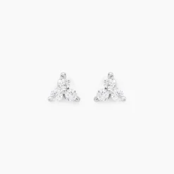 Boucles D'oreilles Puces Cassy Fleur Or Blanc Oxyde De Zirconium