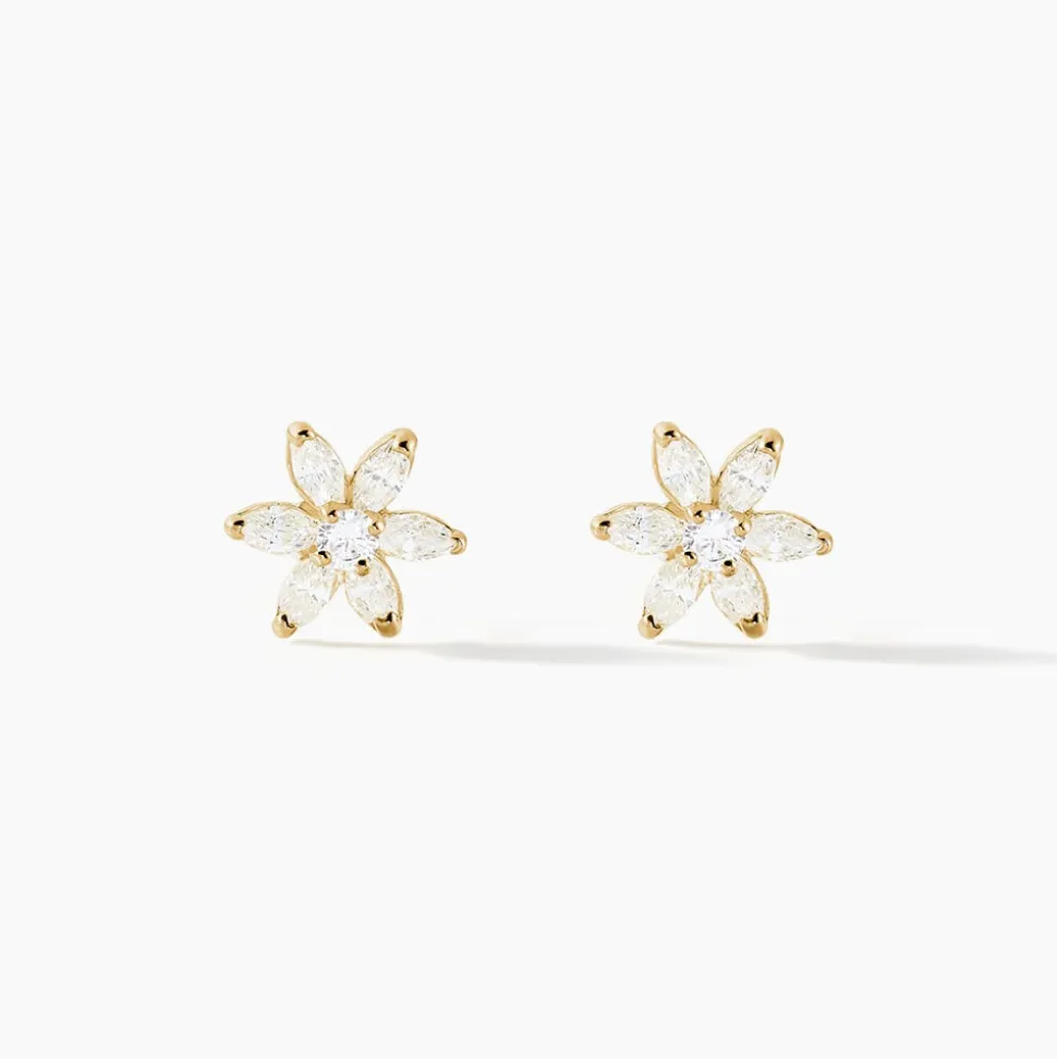 Boucles D'oreilles Puces Clea Fleur Or Jaune Oxyde De Zirconium