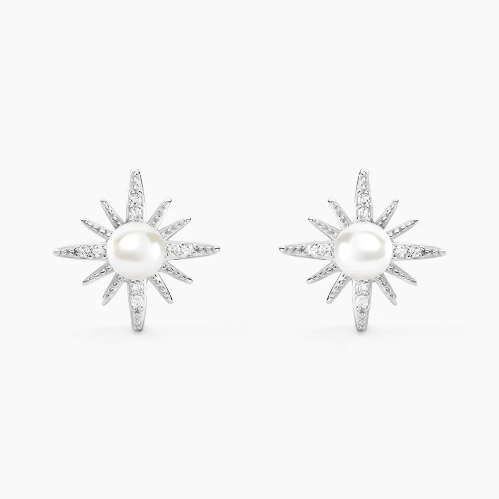 Boucles D'oreilles Puces Clementia Argent Blanc Perle De Culture Oxyde|Marc Orian Clearance