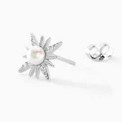 Boucles D'oreilles Puces Clementia Argent Blanc Perle De Culture Oxyde|Marc Orian Clearance