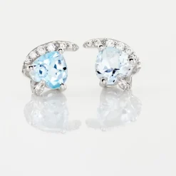 Boucles D'oreilles Puces Coeur In Love Or Blanc Topaze Et Oxyde