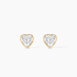 Boucles D'oreilles Puces Coeur Serti Clos Or Jaune Oxyde De Zirconium|Marc Orian Discount