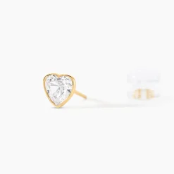 Boucles D'oreilles Puces Coeur Serti Clos Or Jaune Oxyde De Zirconium|Marc Orian Discount