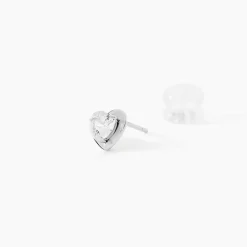 Boucles D'oreilles Puces Dot Coeur Plein Or Blanc Oxyde De Zirconium|Marc Orian Outlet