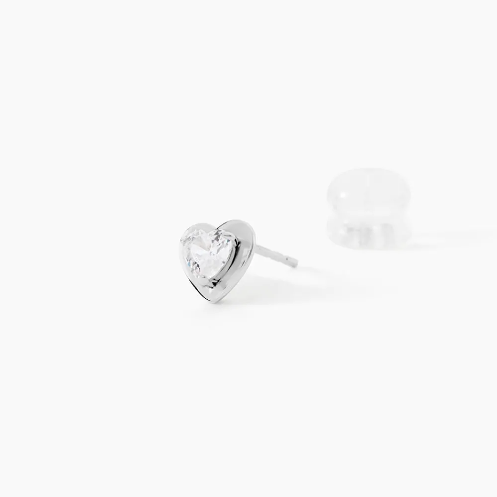 Boucles D'oreilles Puces Dot Coeur Plein Or Blanc Oxyde De Zirconium|Marc Orian Outlet