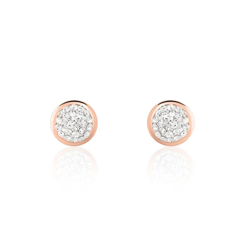 Boucles D'oreilles Puces Edmee Cercle 0 Or Rose Strass