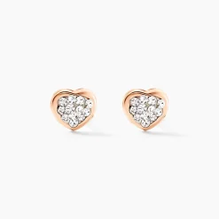 Boucles D'oreilles Puces Edme Cœur Or Rose Strass