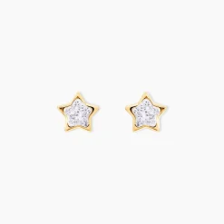 Boucles D'oreilles Puces Edme Etoile Or Jaune Strass