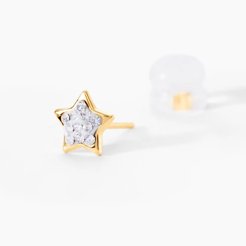 Boucles D'oreilles Puces Edme Etoile Or Jaune Strass