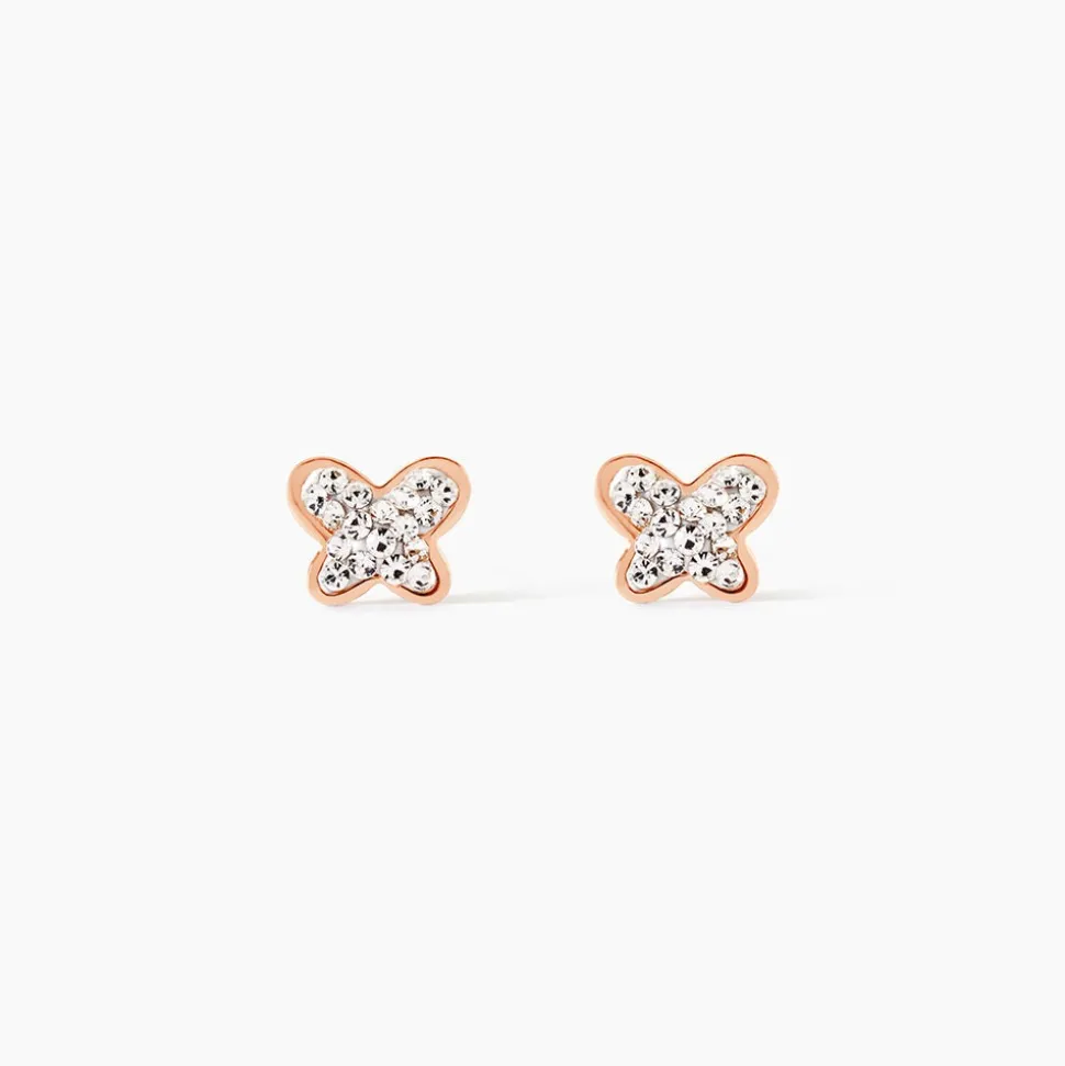 Boucles D'oreilles Puces Edme Papillon Or Rose Strass