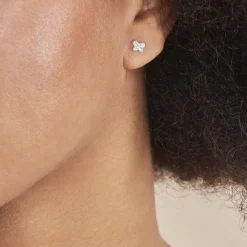 Boucles D'oreilles Puces Edme Papillon Or Rose Strass