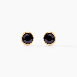 Boucles D'oreilles Puces Edy Serti Clos Or Jaune Saphir|Marc Orian Online