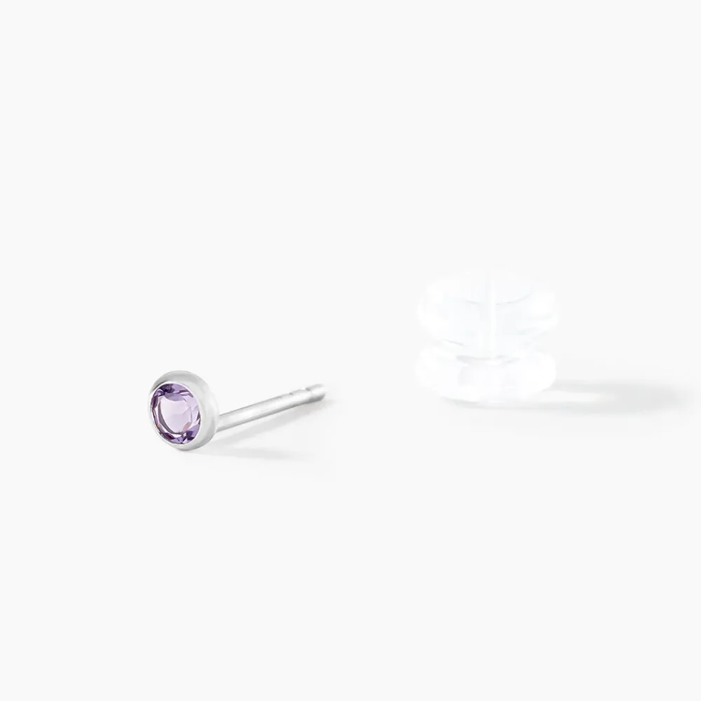 Boucles D'oreilles Puces Edy Serti Clos Or Blanc Amethyste|Marc Orian Discount