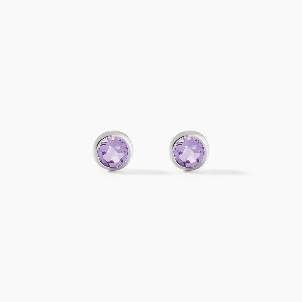 Boucles D'oreilles Puces Edy Serti Clos Or Blanc Amethyste|Marc Orian Discount