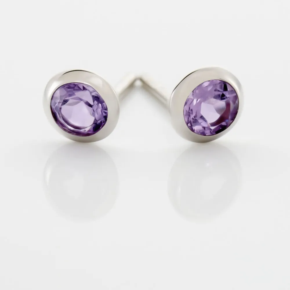 Boucles D'oreilles Puces Edy Serti Clos Or Blanc Amethyste|Marc Orian Discount
