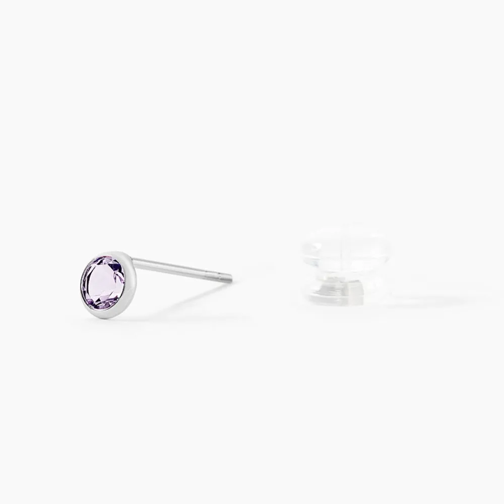 Boucles D'oreilles Puces Edy Serti Clos Or Blanc Amethyste|Marc Orian Online