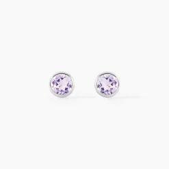 Boucles D'oreilles Puces Edy Serti Clos Or Blanc Amethyste|Marc Orian Online