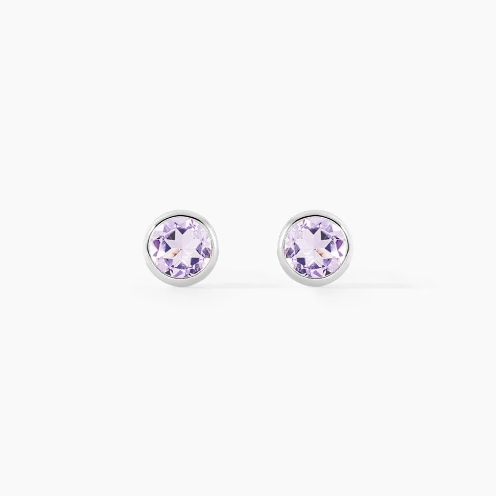 Boucles D'oreilles Puces Edy Serti Clos Or Blanc Amethyste|Marc Orian Online