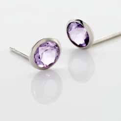 Boucles D'oreilles Puces Edy Serti Clos Or Blanc Amethyste|Marc Orian Online