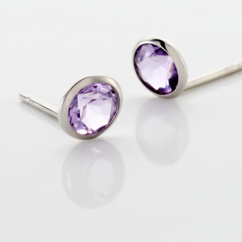 Boucles D'oreilles Puces Edy Serti Clos Or Blanc Amethyste|Marc Orian Online
