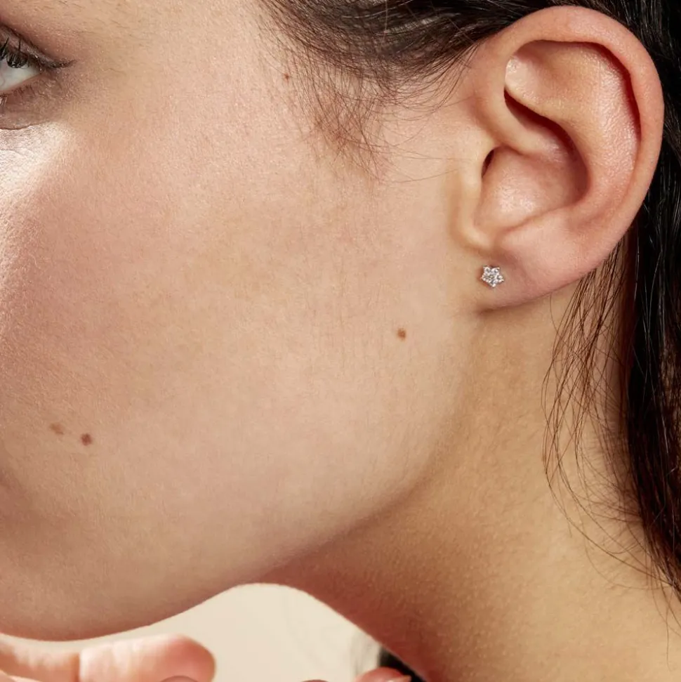 Boucles D'oreilles Puces Elais Etoile Or Blanc Oxyde De Zirconium