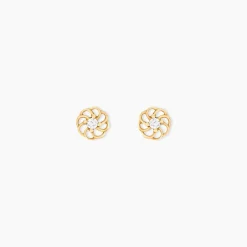 Boucles D'oreilles Puces Eleanor Fleur Or Jaune Oxyde De Zirconium