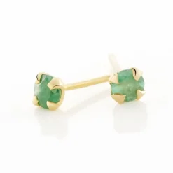 Boucles D'oreilles Puces Elea Jardin Serti Griffe Or Jaune Emeraude
