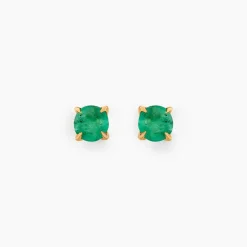 Boucles D'oreilles Puces Elea Jardin Serti Griffe Or Jaune Emeraude