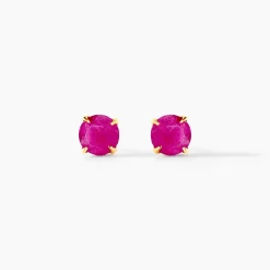 Boucles D'oreilles Puces Elea Serti Griffe Or Jaune Rubis