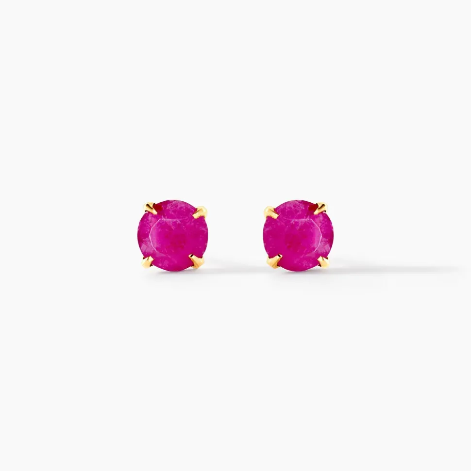 Boucles D'oreilles Puces Elea Serti Griffe Or Jaune Rubis