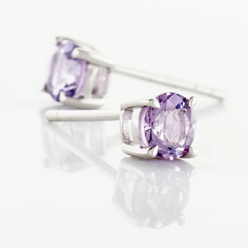 Boucles D'oreilles Puces Elea Serti Griffes 3 Or Blanc Amethyste