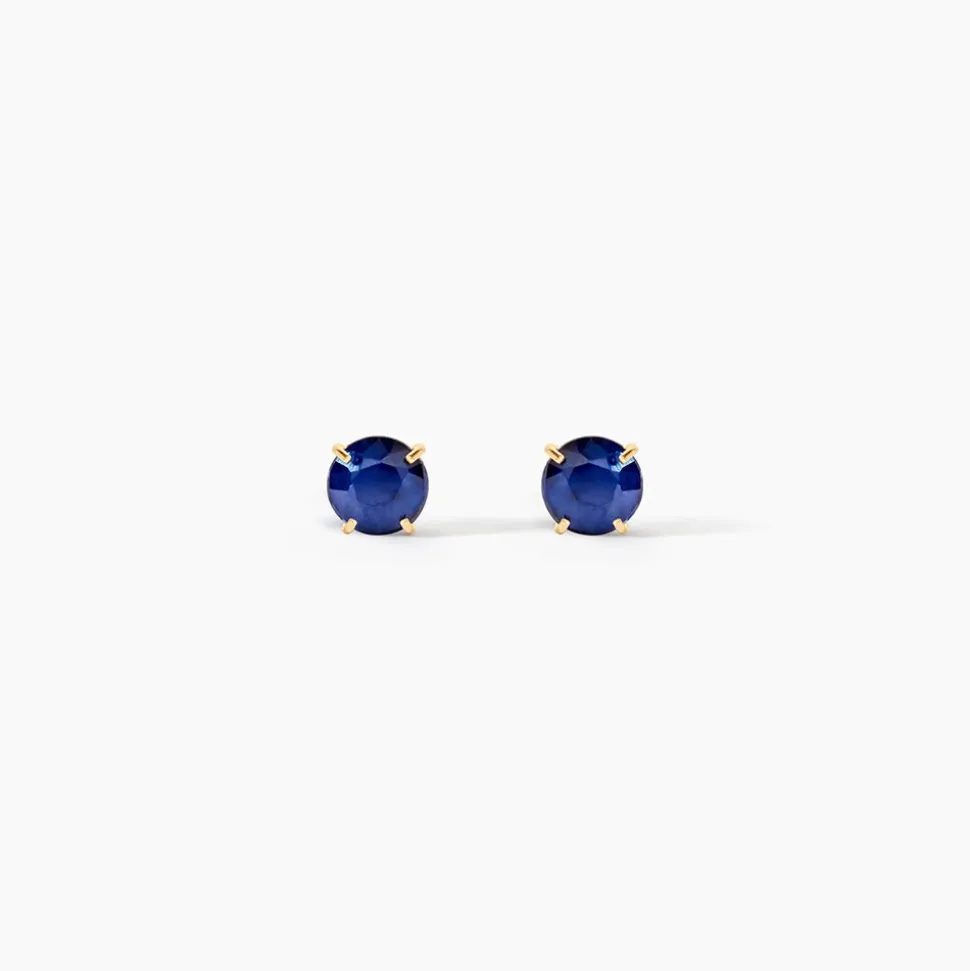 Boucles D'oreilles Puces Elea Serti Griffe Or Jaune Saphir