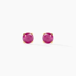 Boucles D'oreilles Puces Elea Serti Griffe Or Jaune Rubis