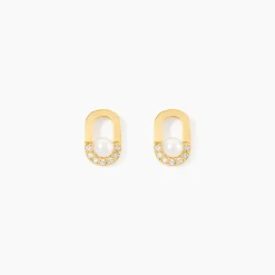 Boucles D'Oreilles Puces Elysia Or Jaune Perle De Culture Oxyde De Zirconium|Marc Orian Discount