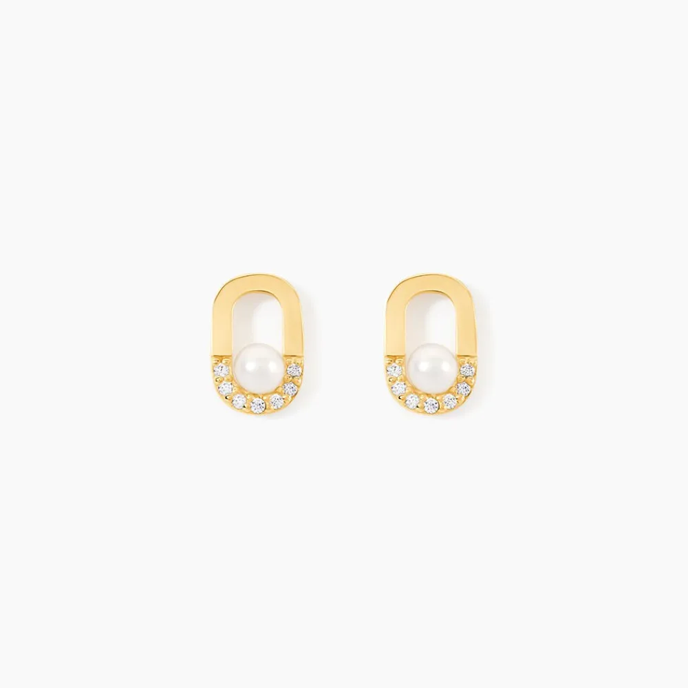 Boucles D'Oreilles Puces Elysia Or Jaune Perle De Culture Oxyde De Zirconium|Marc Orian Discount