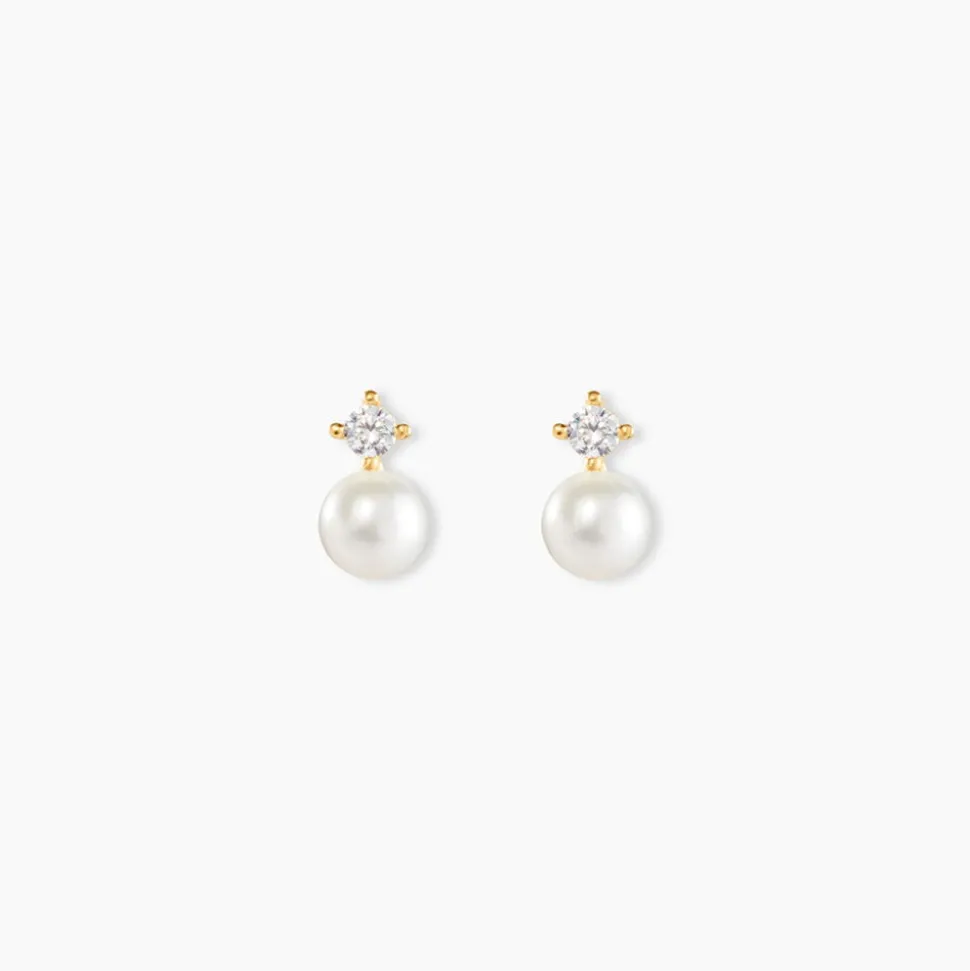 Boucles D'oreilles Puces Eolande Or Jaune Perle De Culture