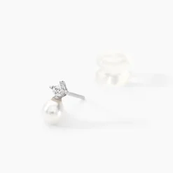 Boucles D'oreilles Puces Eolande Or Blanc Perle De Culture Et Oxyde|Marc Orian Outlet