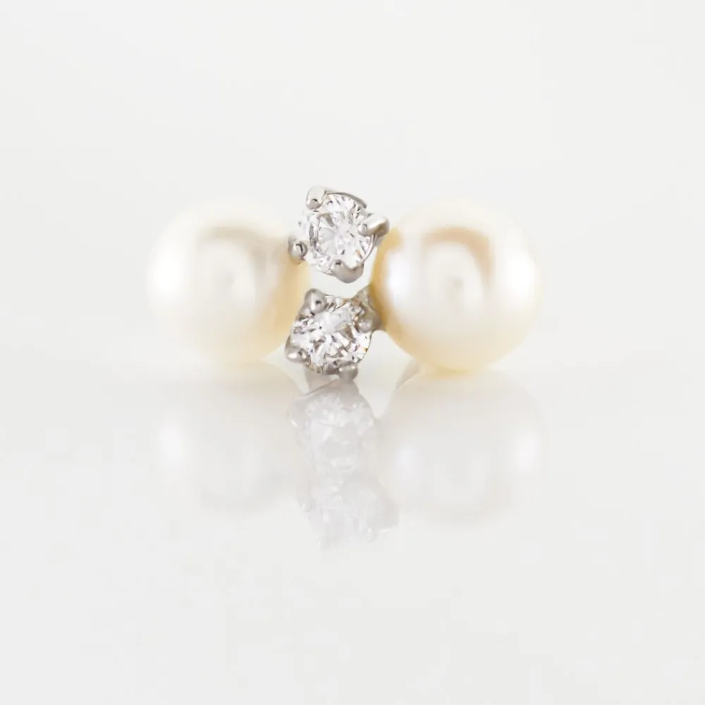 Boucles D'oreilles Puces Eolande Or Blanc Perle De Culture Et Oxyde|Marc Orian Outlet