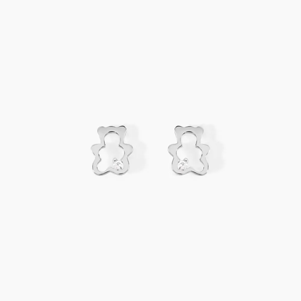 Boucles D'oreilles Puces Eusebia Ours Or Blanc Oxydes|Marc Orian Discount