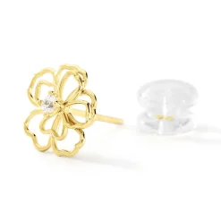Boucles D'oreilles Puces Floraison Dorée Or Jaune Oxyde De Zirconium|Marc Orian Clearance