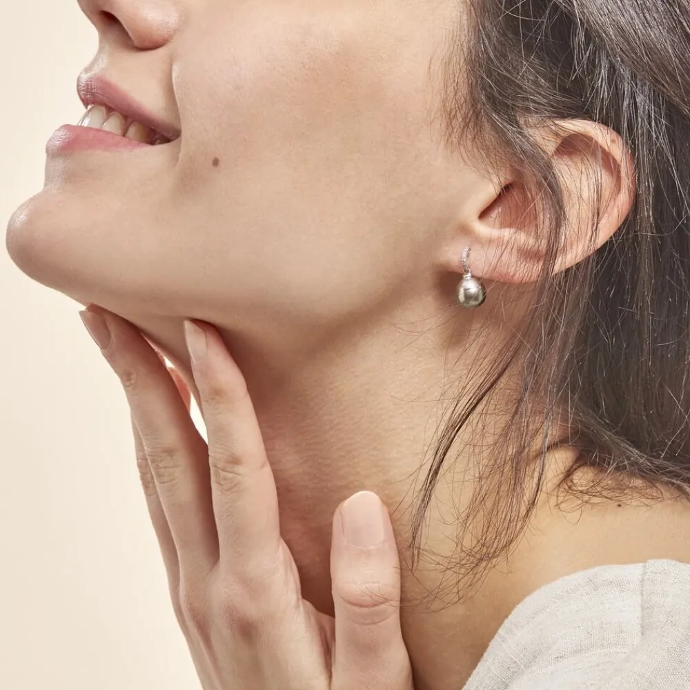 Boucles D'oreilles Puces Gatiene Or Blanc Perle De Culture Et Diamant|Marc Orian Best