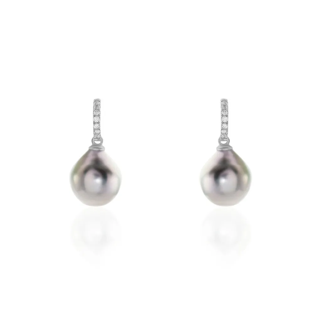 Boucles D'oreilles Puces Gatiene Or Blanc Perle De Culture Et Diamant|Marc Orian Best