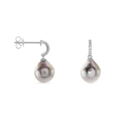 Boucles D'oreilles Puces Gatiene Or Blanc Perle De Culture Et Diamant|Marc Orian Best