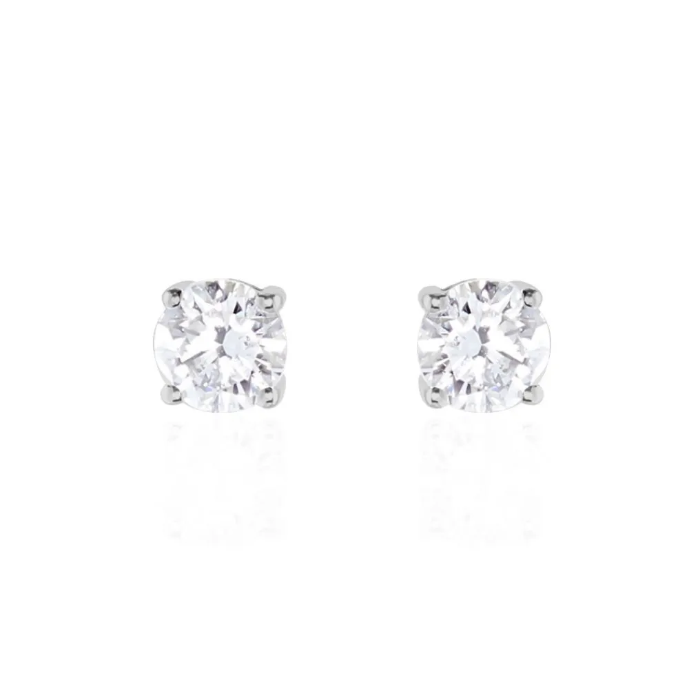 Boucles D'oreilles Puces 4 Griffes Or Blanc Diamant Synthetique|Marc Orian Best