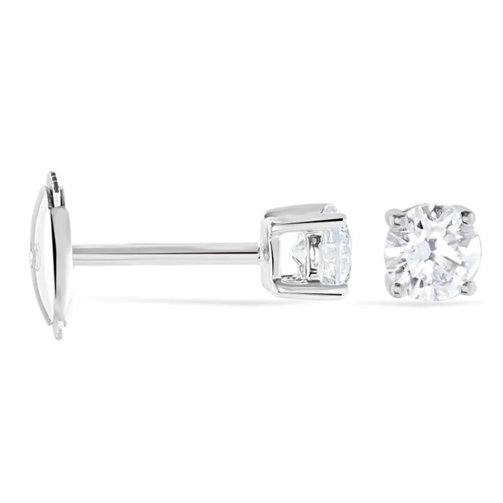 Boucles D'oreilles Puces 4 Griffes Or Blanc Diamant Synthetique|Marc Orian Best
