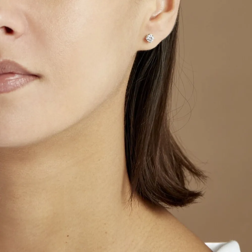 Boucles D'oreilles Puces 4 Griffes Or Blanc Diamant Synthetique|Marc Orian Sale