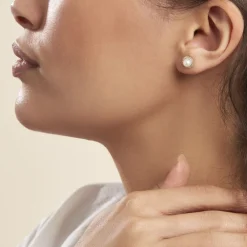 Boucles D'oreilles Puces Grizel Or Jaune Perle De Culture Et Oxyde|Marc Orian Best