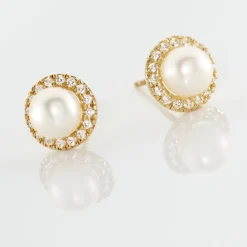 Boucles D'oreilles Puces Grizel Or Jaune Perle De Culture Et Oxyde|Marc Orian Best