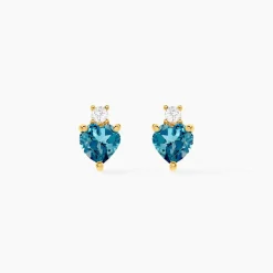 Boucles D'oreilles Puces Heart Or Jaune Topaze Oxyde De Zirconium