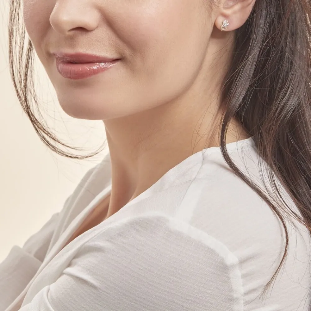 Boucles D'oreilles Puces Jabin Fleur Or Jaune Oxyde De Zirconium|Marc Orian Discount